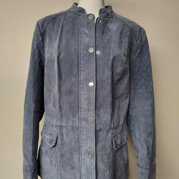 Isaac Mizrahi Live Light Blue Suede Leather Jacket - Picture 1 of 13